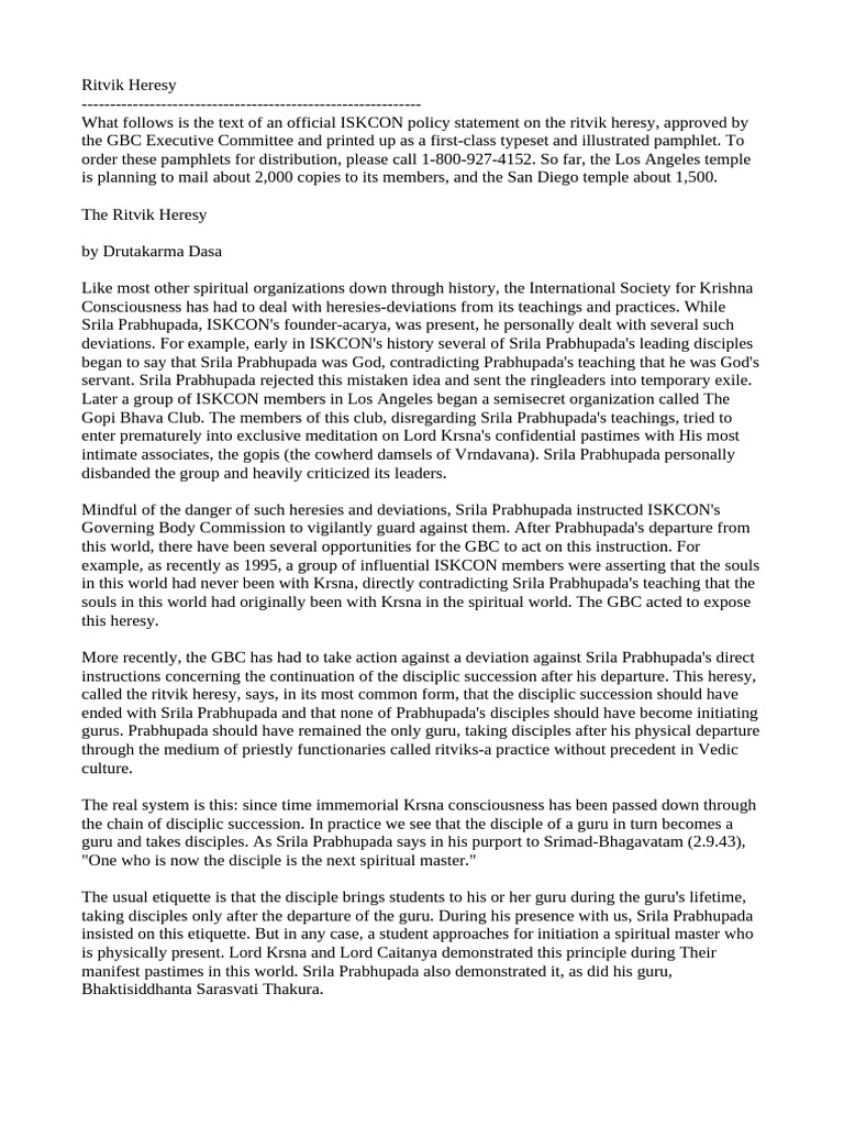 Ritvik heresy pdf guru krishna