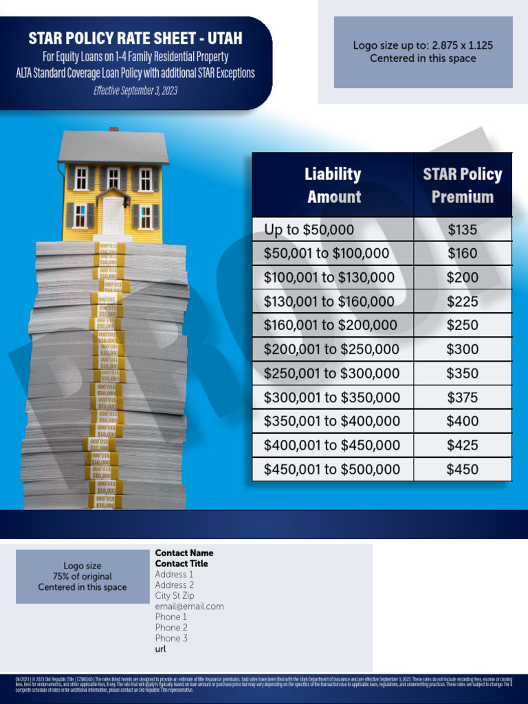 EZM0240 Utah STAR Policy Rate Sheet | PDF | Insurance | Personal Finance