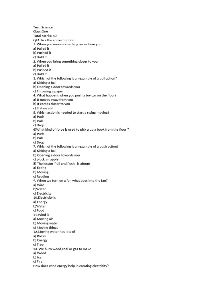 Science Test(2) | PDF | Electricity | Wind Power