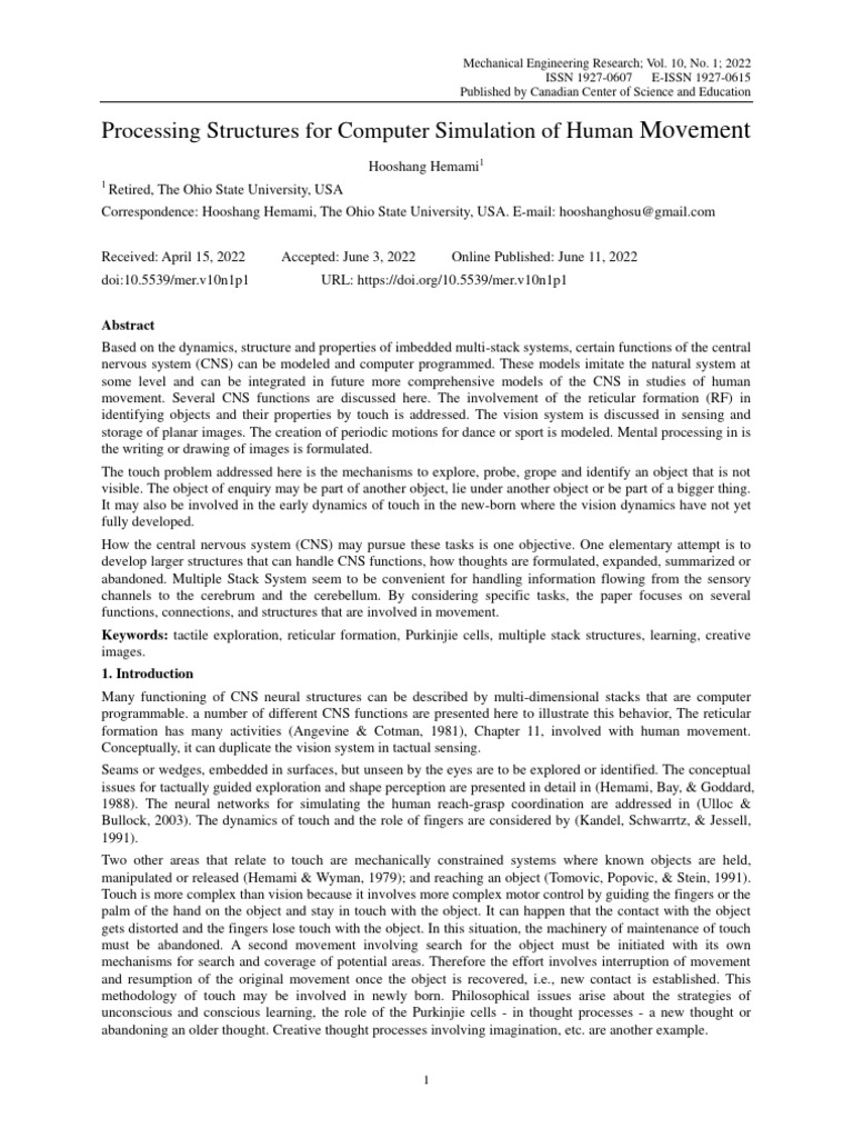 Computer Models of Human Movement | PDF | Cerebellum | Nervous System