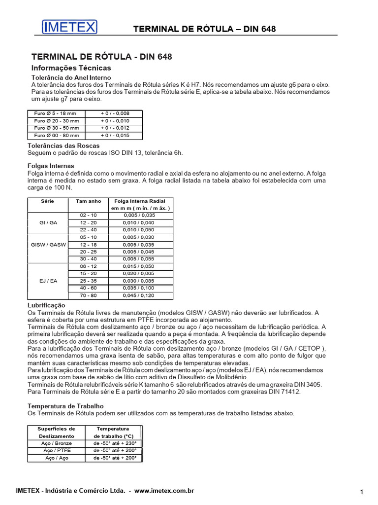 Terminais de Rótula DIN 648: Especificações Técnicas | PDF | Materiais ...