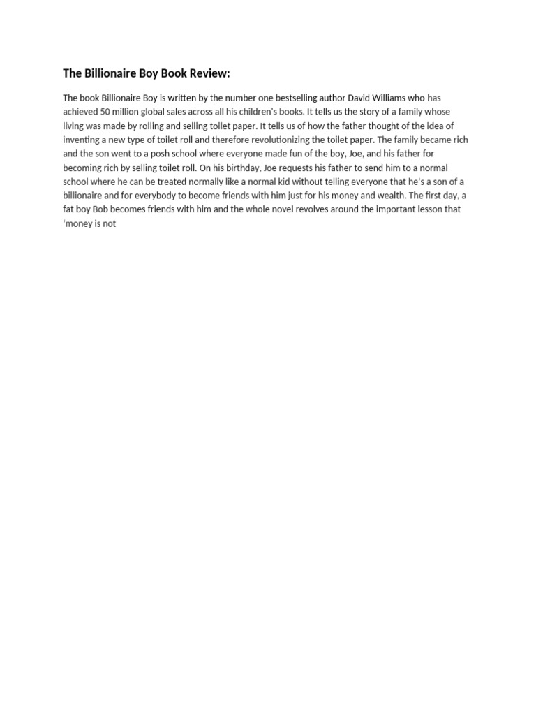 Billionaire Boy Book Review