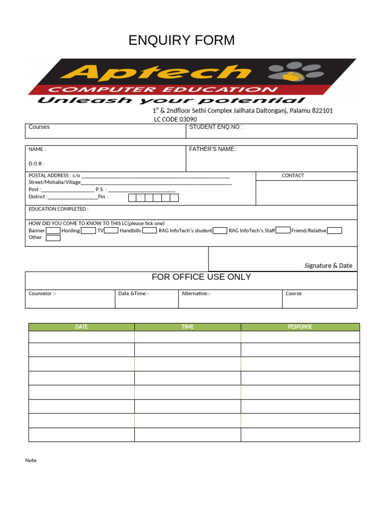Aptech Enquery File | PDF
