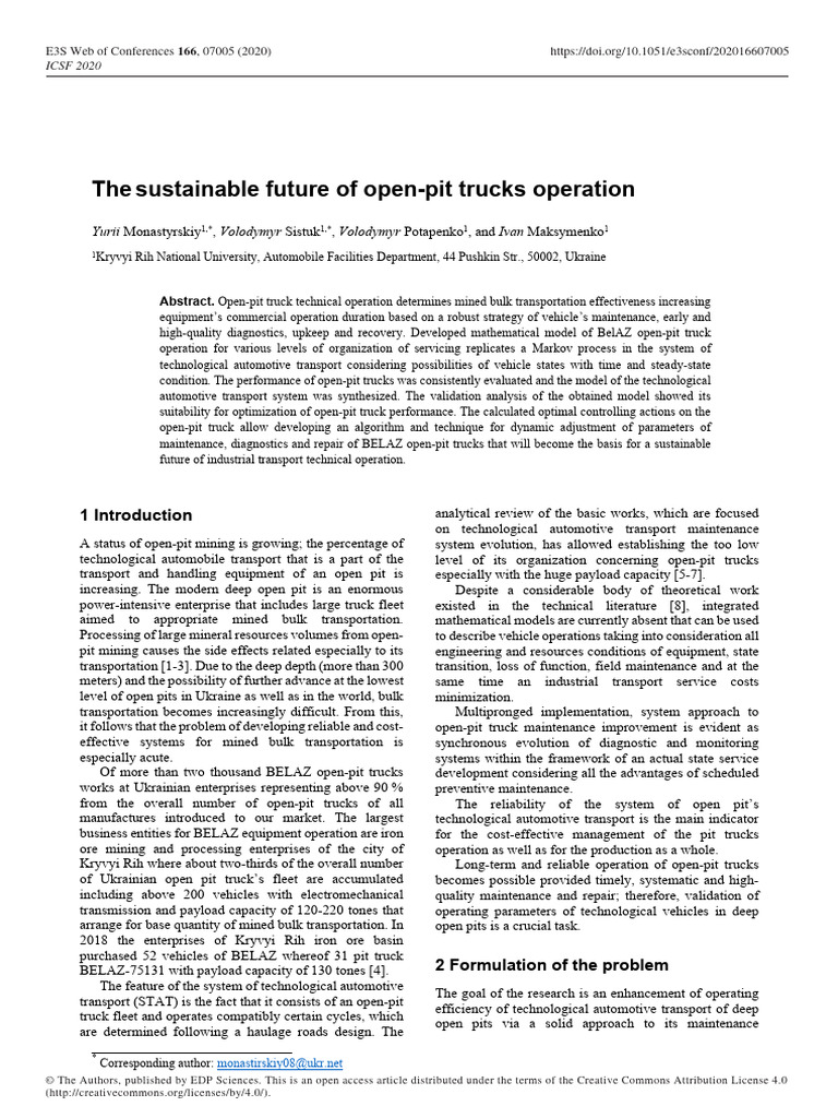 1 The Sustainable Future of Open-Pit Trucks Operation | PDF ...