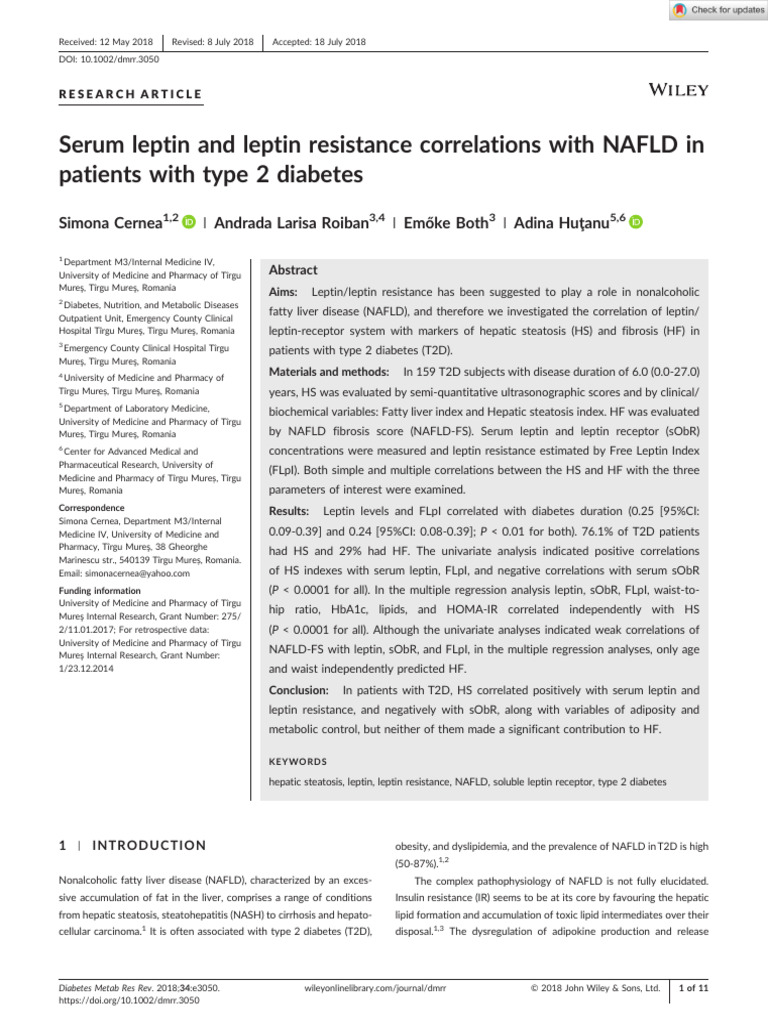 Leptin Resistance and NAFLD in Type 2 Diabetes | PDF | Clinical ...