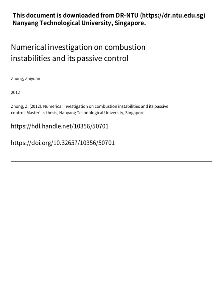 Numerical Investigation On Combustion Instabilities and Its Passive ...