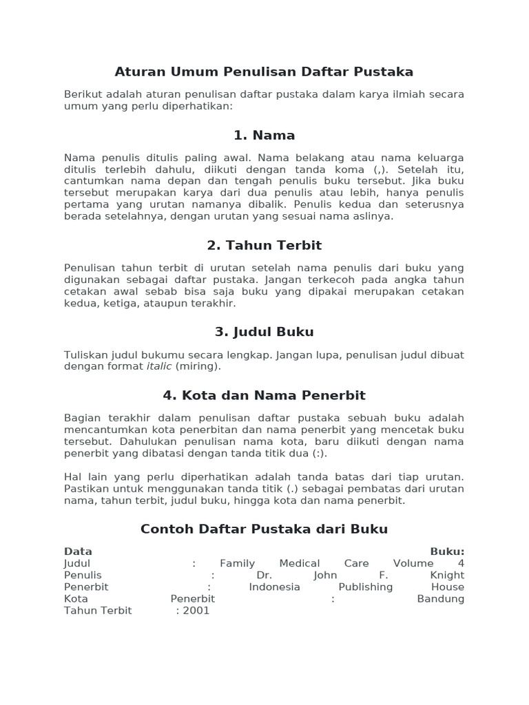 Aturan Umum Penulisan Daftar Pustaka | PDF