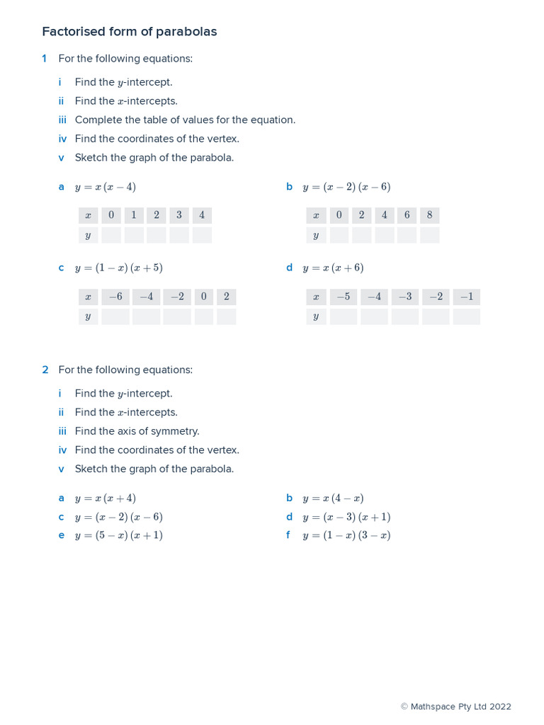 4.05 Plotting parabolas - worksheet | PDF | Mathematics | Analytic Geometry