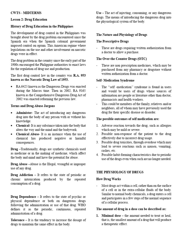 CWTS Midterms Lesson 2 | PDF | Substance Abuse | Drugs