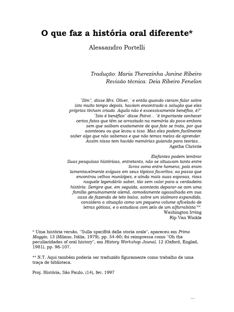 O Que Faz A História Oral Diferente Digitado | PDF | Narrativa ...