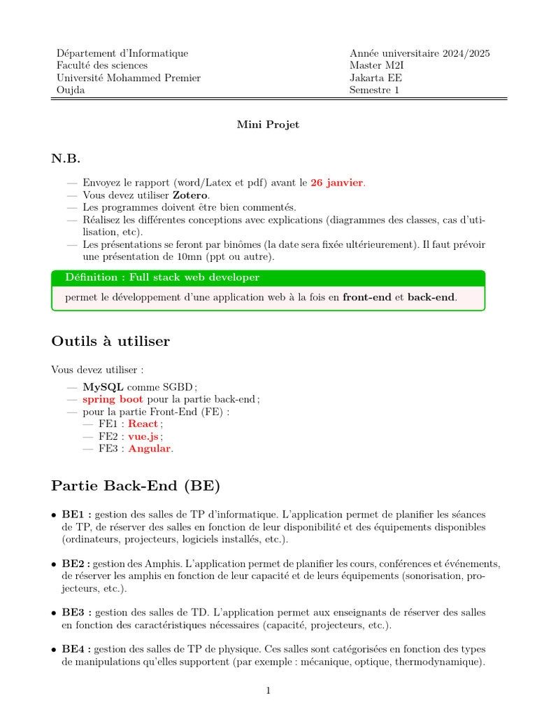 Mini Projet Développement Web Full Stack | PDF | Application | Informatique