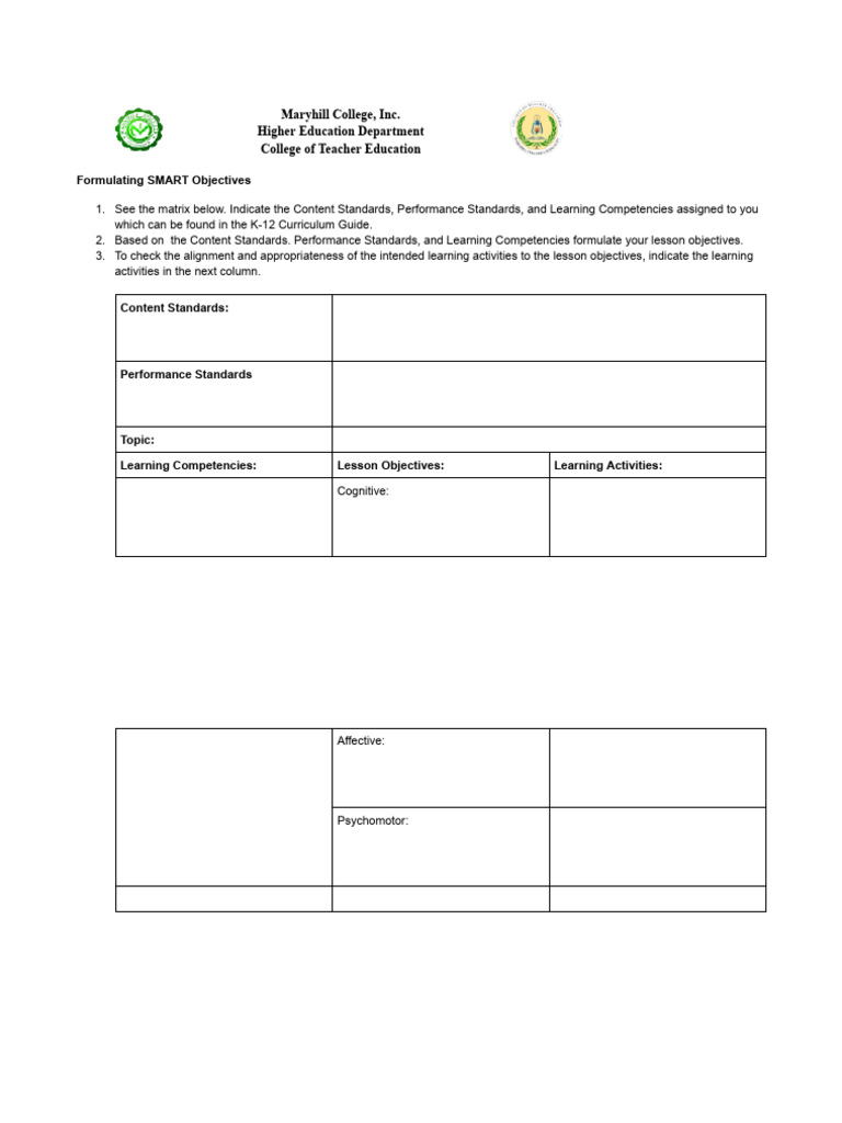 Formulating smart objectives pdf