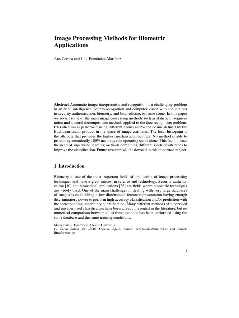 Image Processing for Biometric Recognition | PDF | Fingerprint | Biometrics
