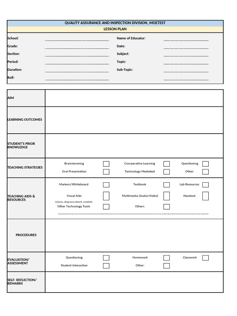 Quality Assurance Lesson Plan Template | PDF