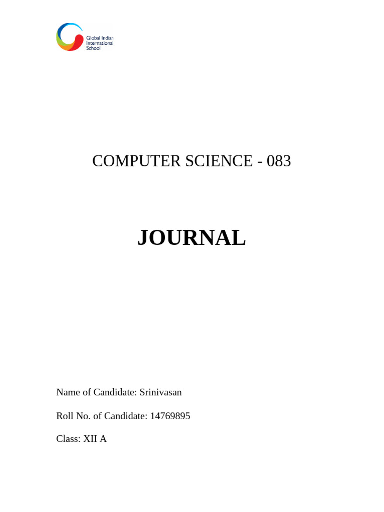 CBSE 12 - Term 1 Journal CS | PDF | Microsoft Excel | Function ...