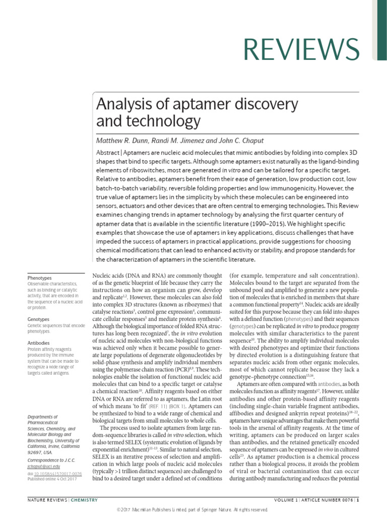 Analysis of aptamer discovery and technology | PDF | Biomolecules ...