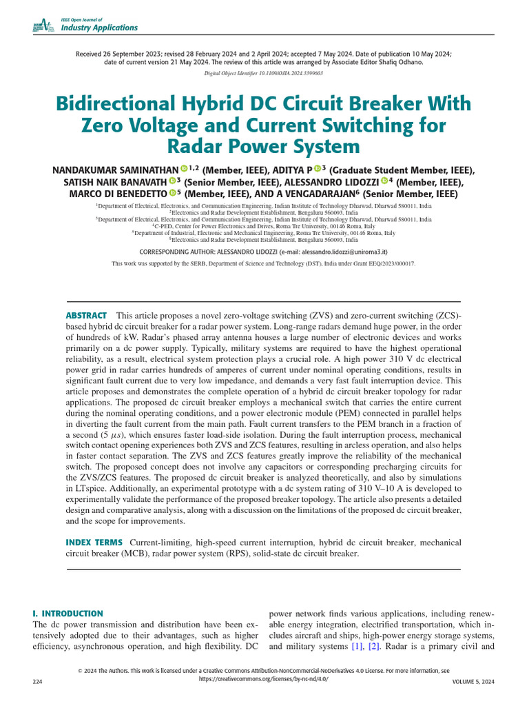 Bidirectional Hybrid DC Circuit Breaker With Zero Voltage and Current ...