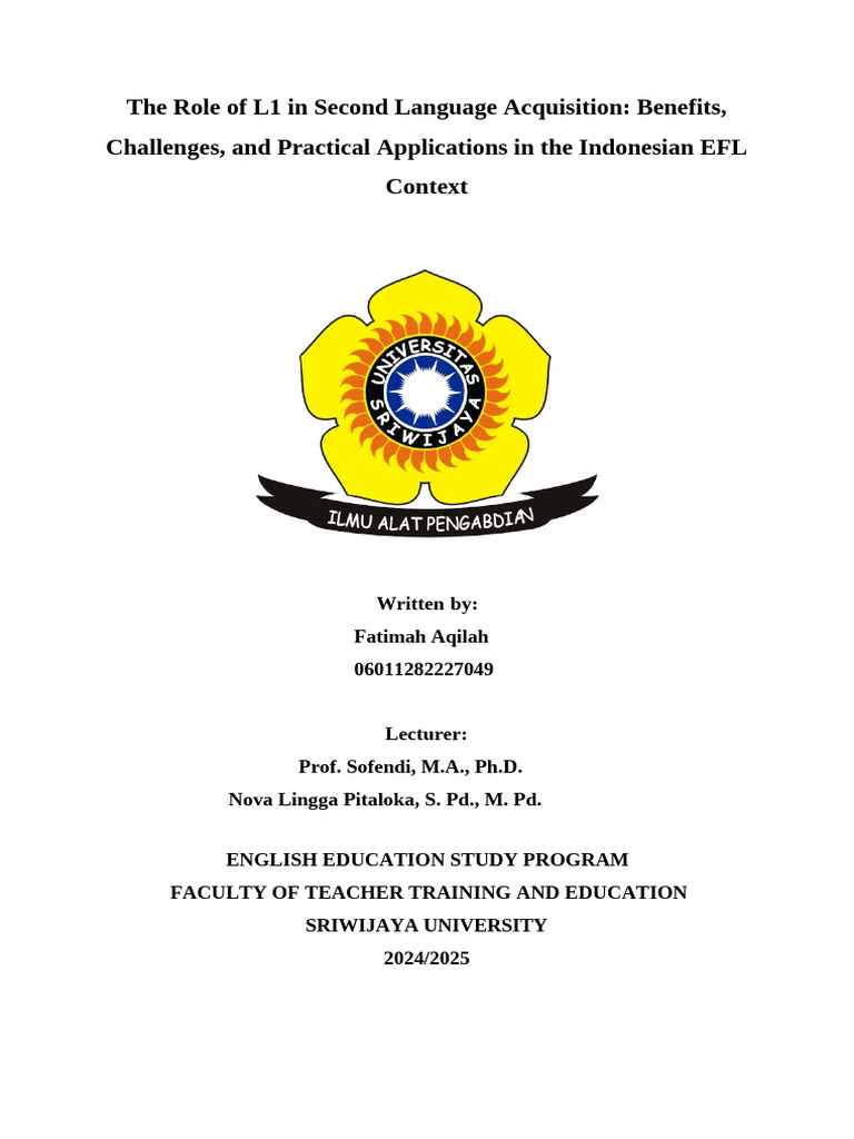 Role of l1 | PDF | Second Language | Second Language Acquisition