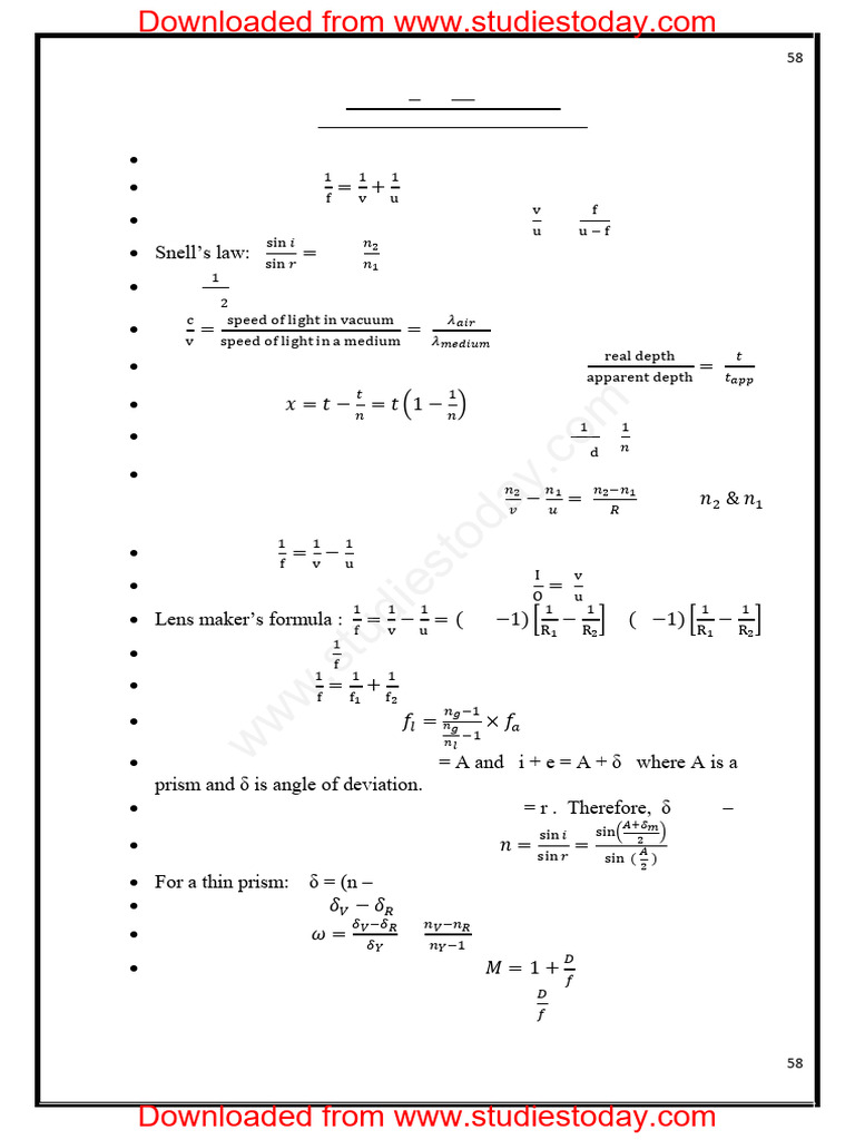 Essential Optics Formulas and Concepts | PDF | Angular Resolution | Optics