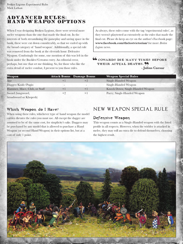 Advanced Hand Weapon Rules for Broken Legions | PDF | Dagger | Melee ...