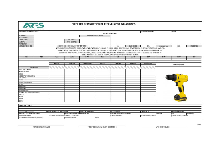 Checklist Inspección Atornillador Inalámbrico | PDF