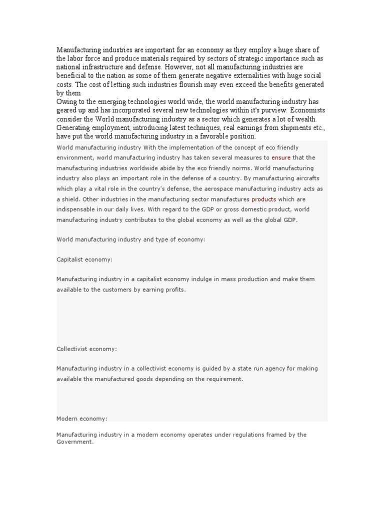 Global Manufacturing Industry Insights | PDF | Industries | Gross ...