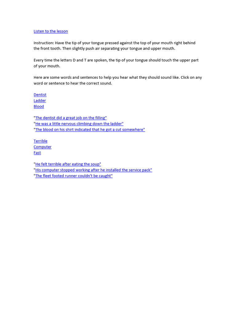 Pronouncing The Letters D and T | PDF