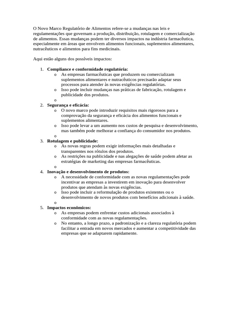 Novo Marco Regulatório de Alimentos | PDF