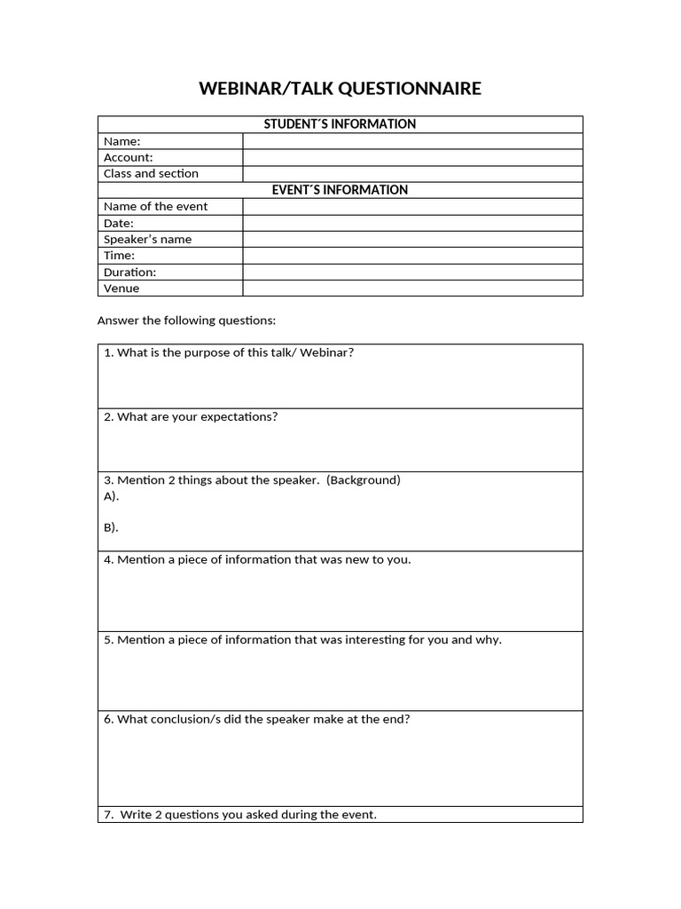 Webinar-Talk Questionnaire | PDF