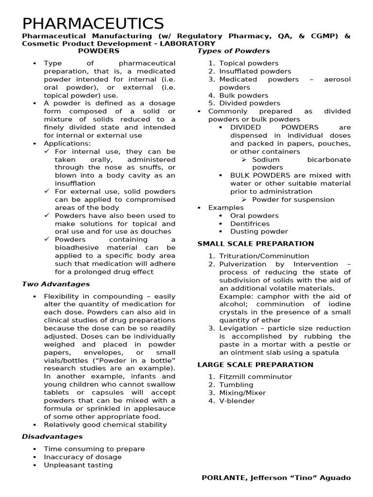 Pharmaceutical Powder Formulations | PDF | Tablet (Pharmacy ...