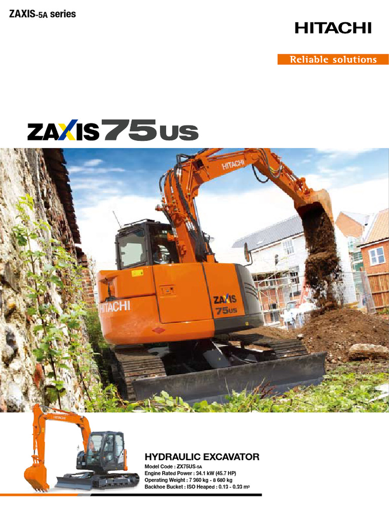 Hitachi ZX75US-5A Excavator Overview | PDF | Horsepower | Pump