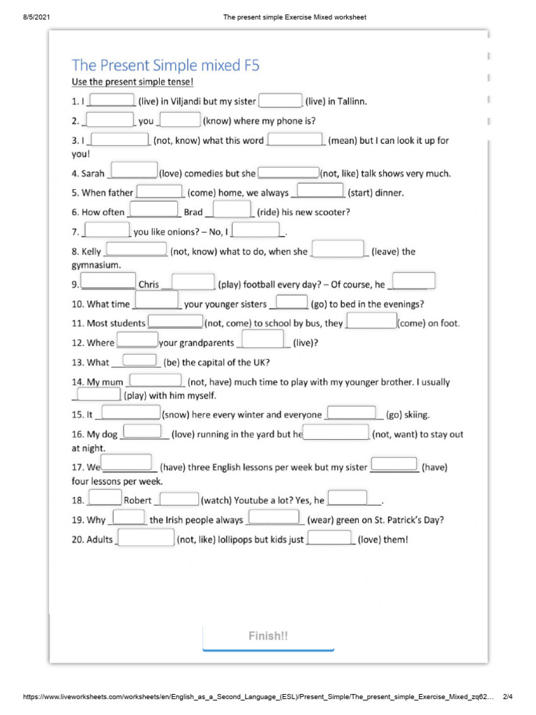 The Present Simple Exercise Mixed Worksheet | PDF