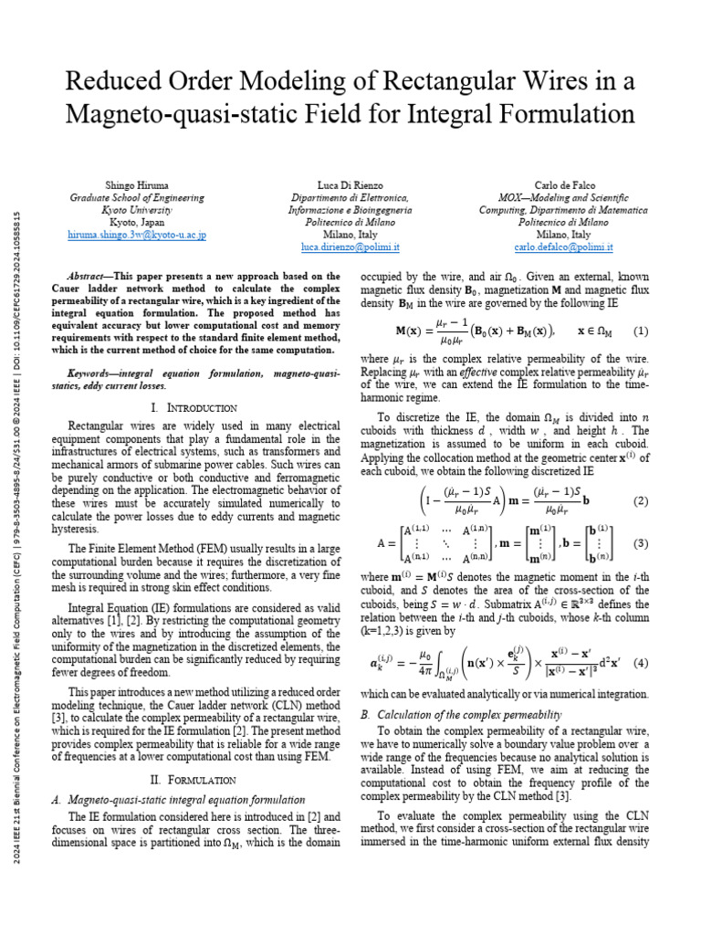 Reduced Order Modeling for Rectangular Wires | PDF | Finite Element ...