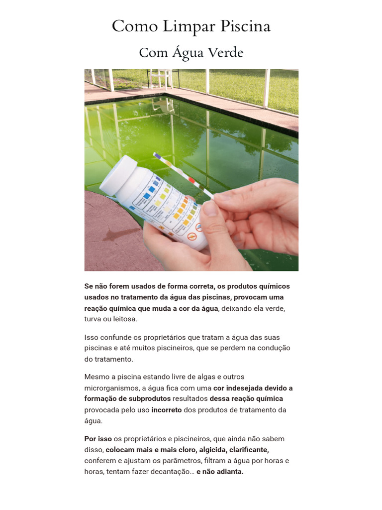 Como Limpar Piscina com Água Verde | PDF | Piscina | Tempo