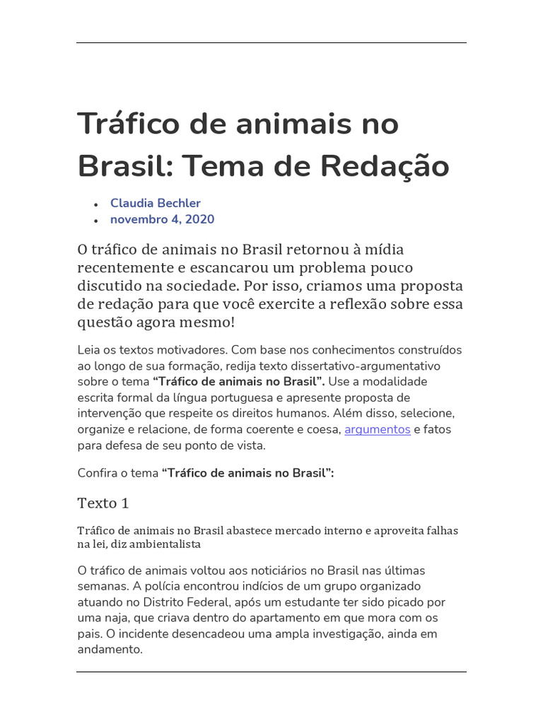 Tráfico de Animais Silvestres no Brasil | PDF | Brasil | Facebook