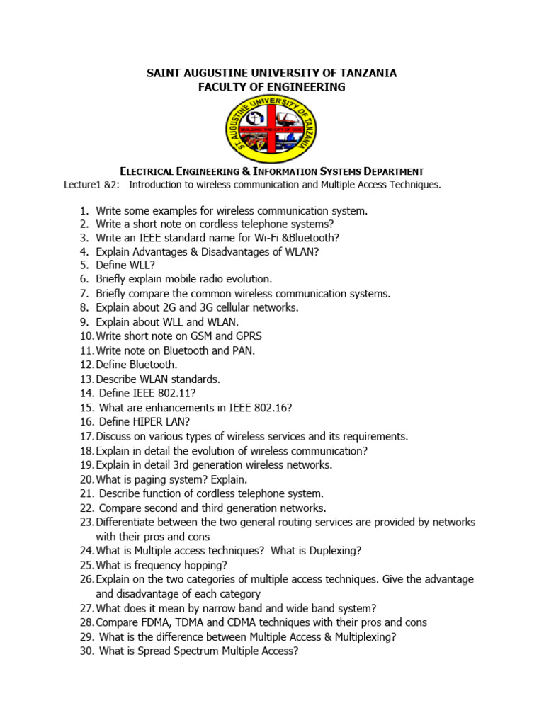EE 406 - Lecture1 and 2 Review Questions | PDF | Channel Access Method ...