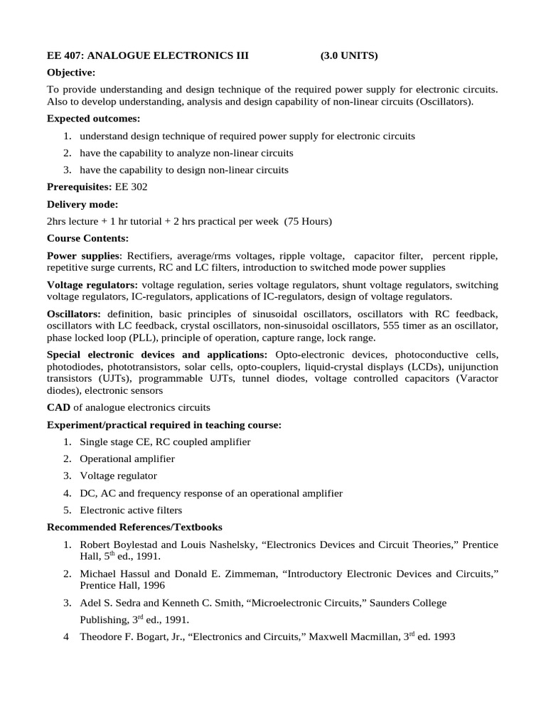 Advanced Analogue Electronics Course | PDF