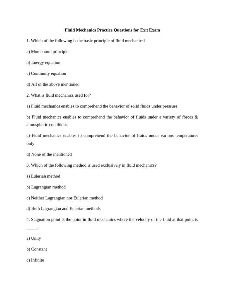 Fluid Mechanics Exit Exam Questions | PDF | Fluid Dynamics | Fluid ...