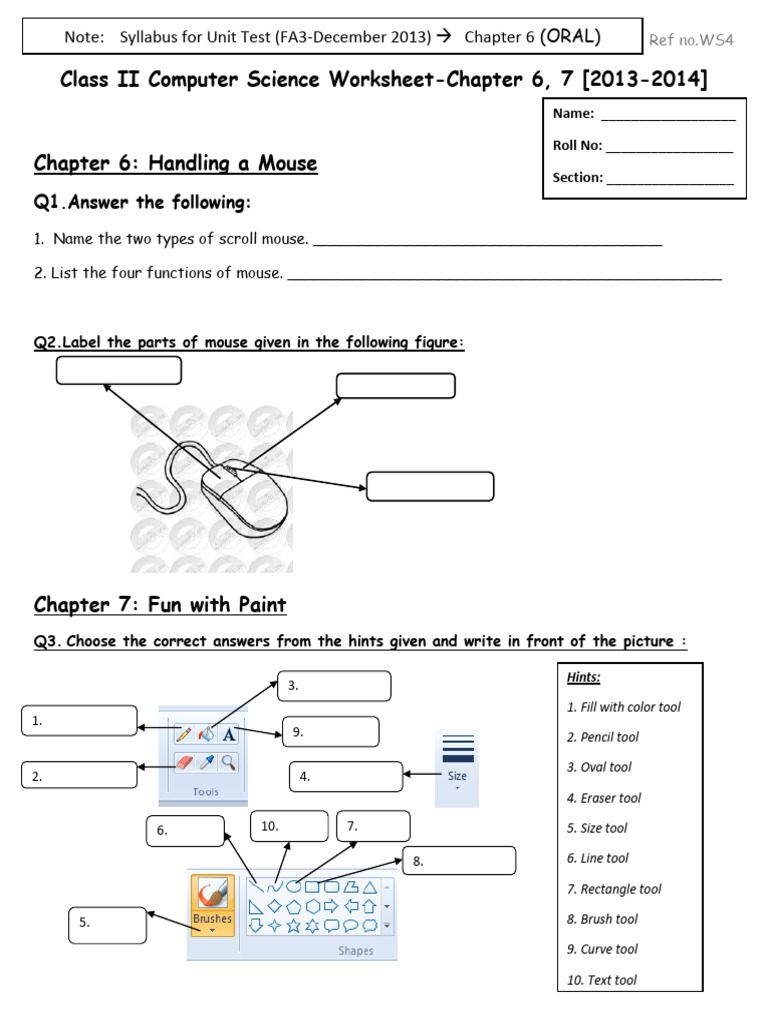 CBSE Class 2 Computers Practice Worksheet | PDF