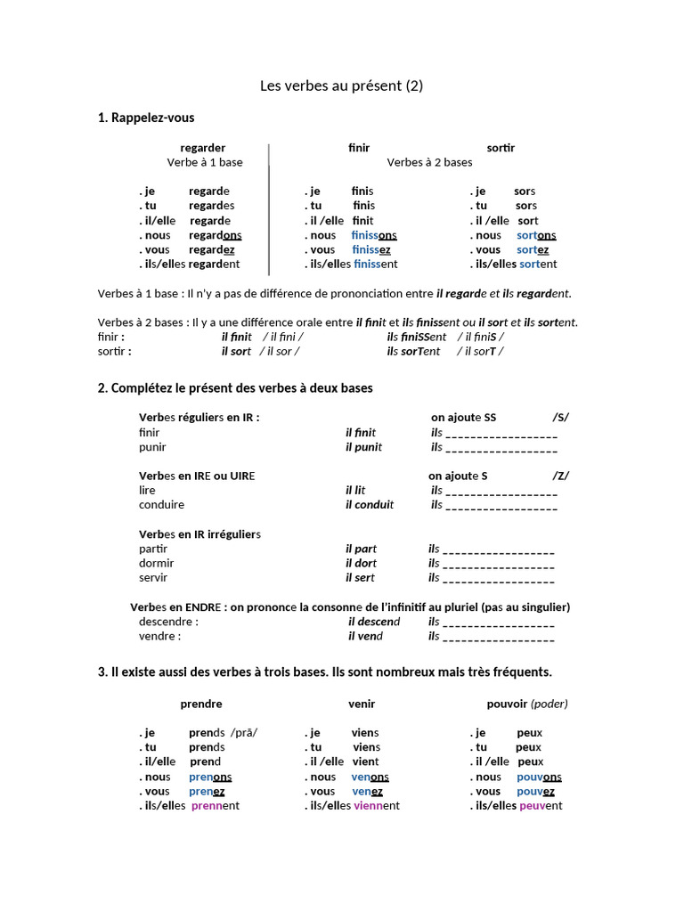Conjugaison des verbes au présent | PDF | Verbe | Typologie linguistique