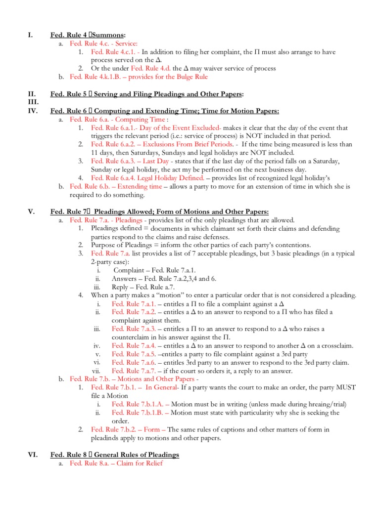 Civ Pro Rule's Outline | PDF | Pleading | Diversity Jurisdiction