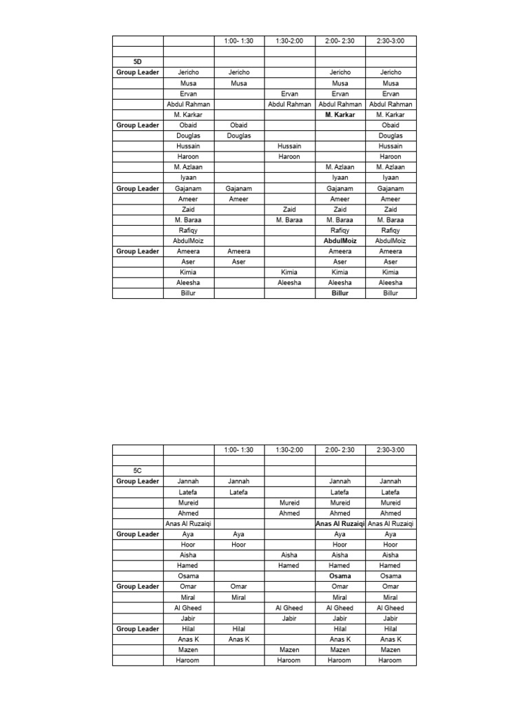 Group Leader Schedule | PDF