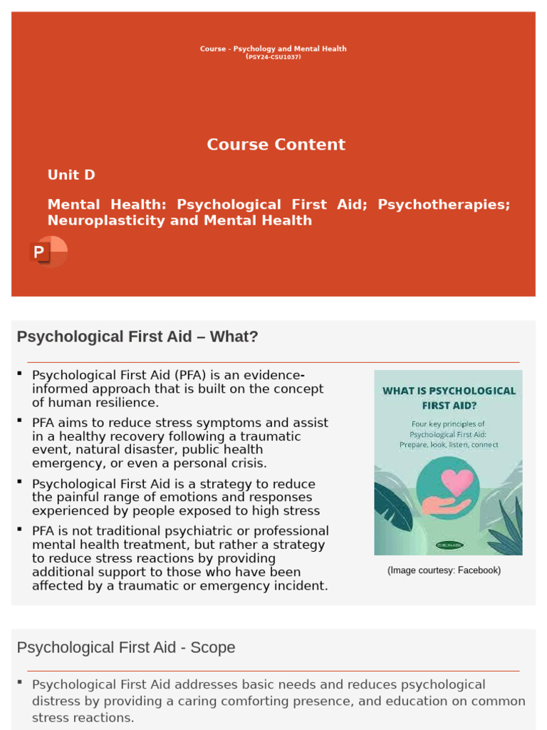 Psychological First Aid & Psychotherapy Guide | PDF | Psychotherapy ...
