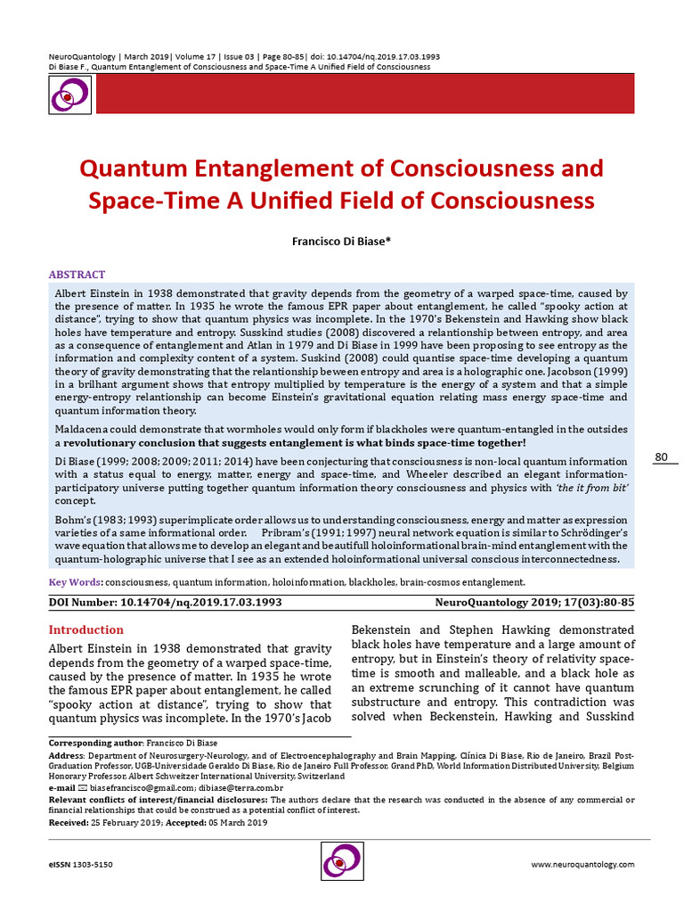 Quantum Entanglement of Consciousness An | PDF | General Relativity ...