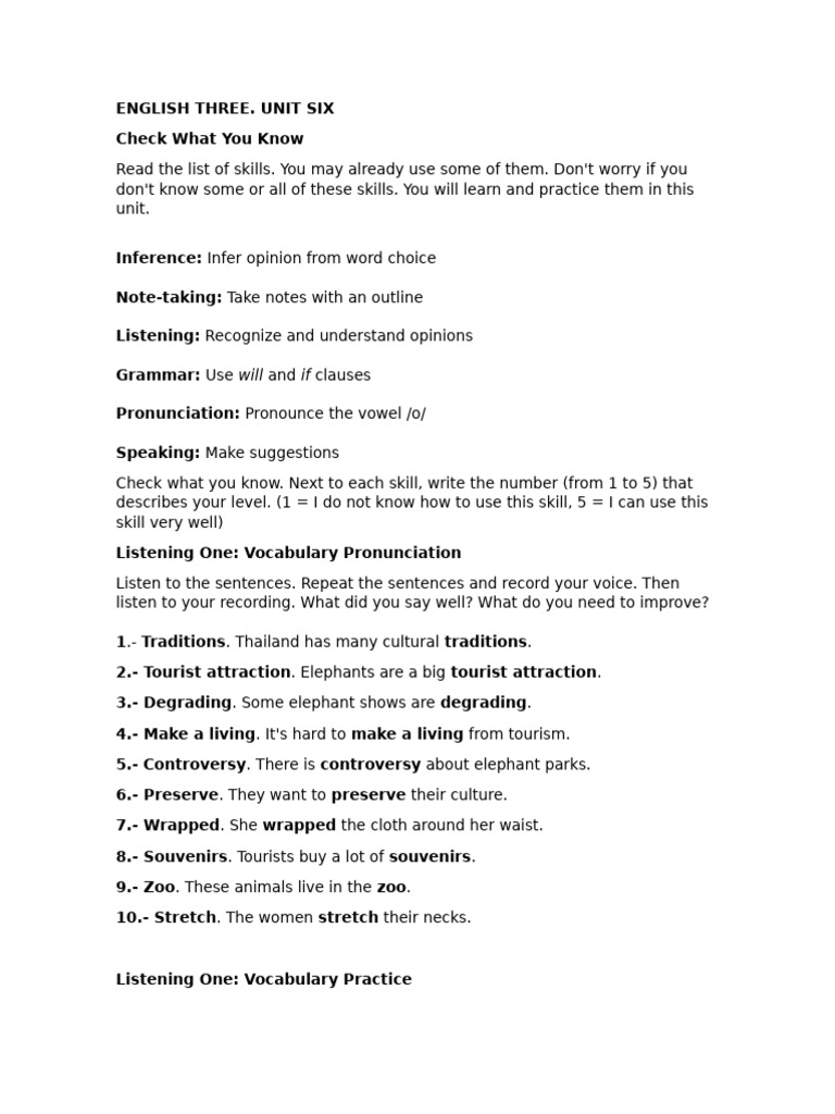 English Skills: Listening & Vocabulary Practice | PDF | Tourism ...