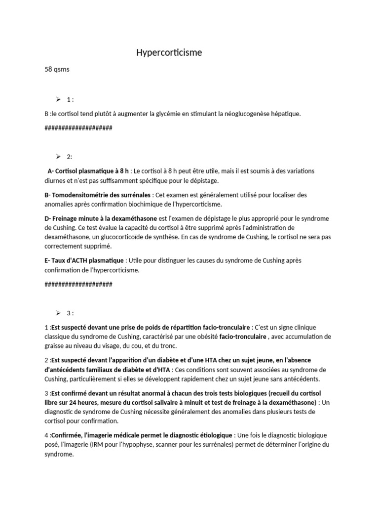 Hypercorticisme | PDF | Cortisol | Maladies et troubles humains
