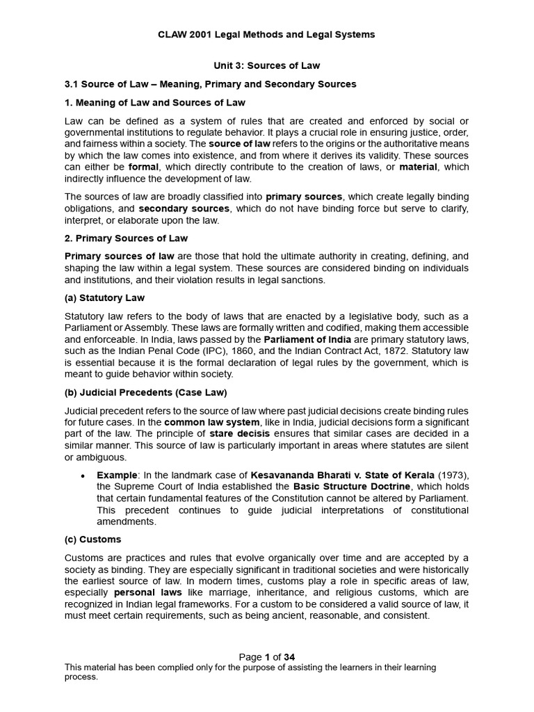 Understanding Sources of Law in India | PDF | Supreme Courts | Precedent
