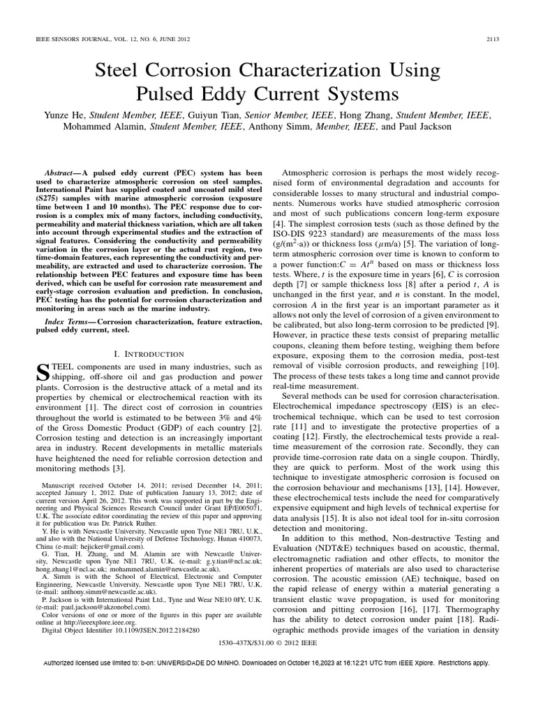 Corrosion Detection with Pulsed Eddy Currents | PDF | Corrosion | Iron