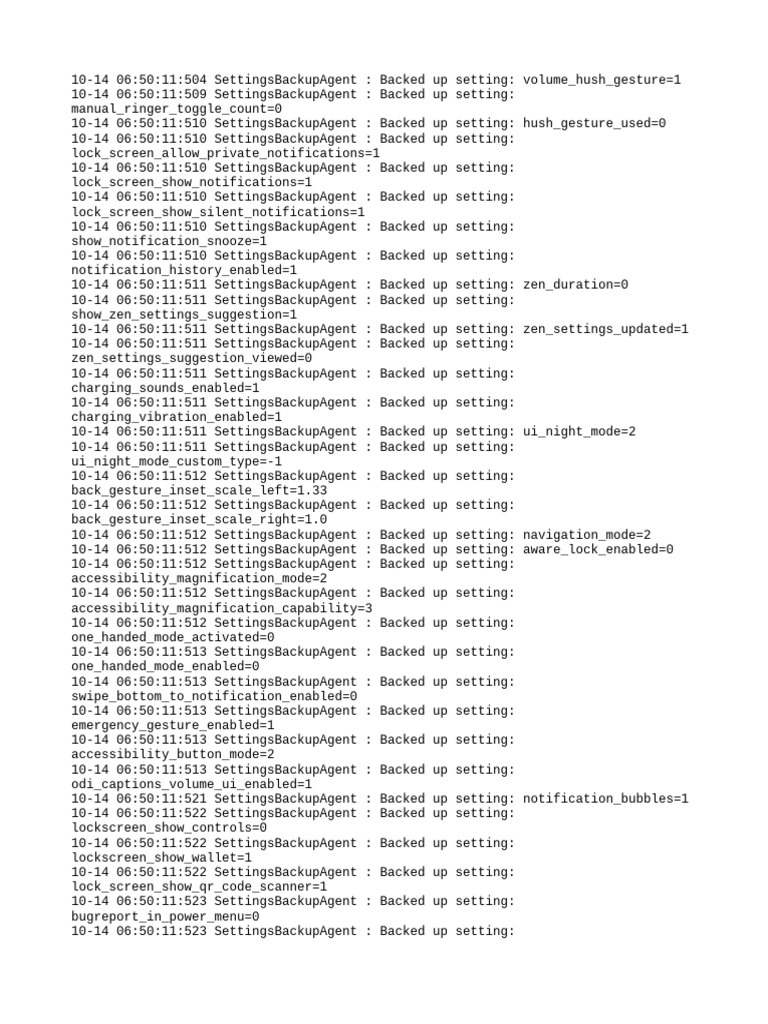Backup Settings Log Overview | PDF | Software | Computing