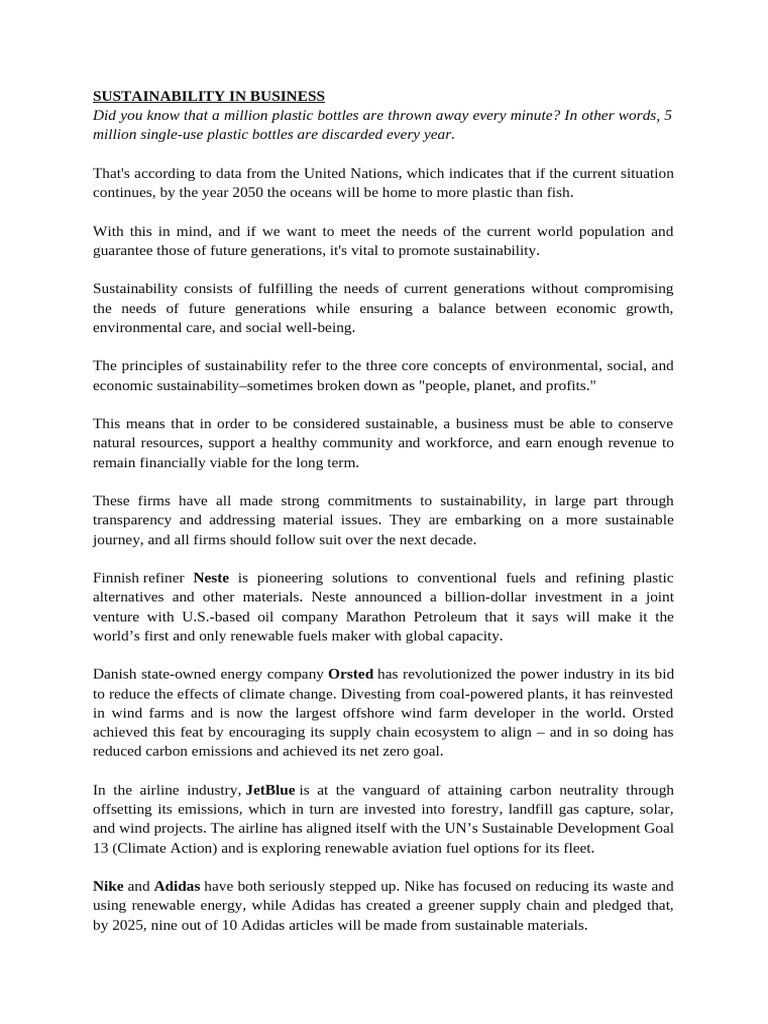 SUSTAINABILITY IN BUSINESS Pages | PDF | Sustainability | Sustainable ...